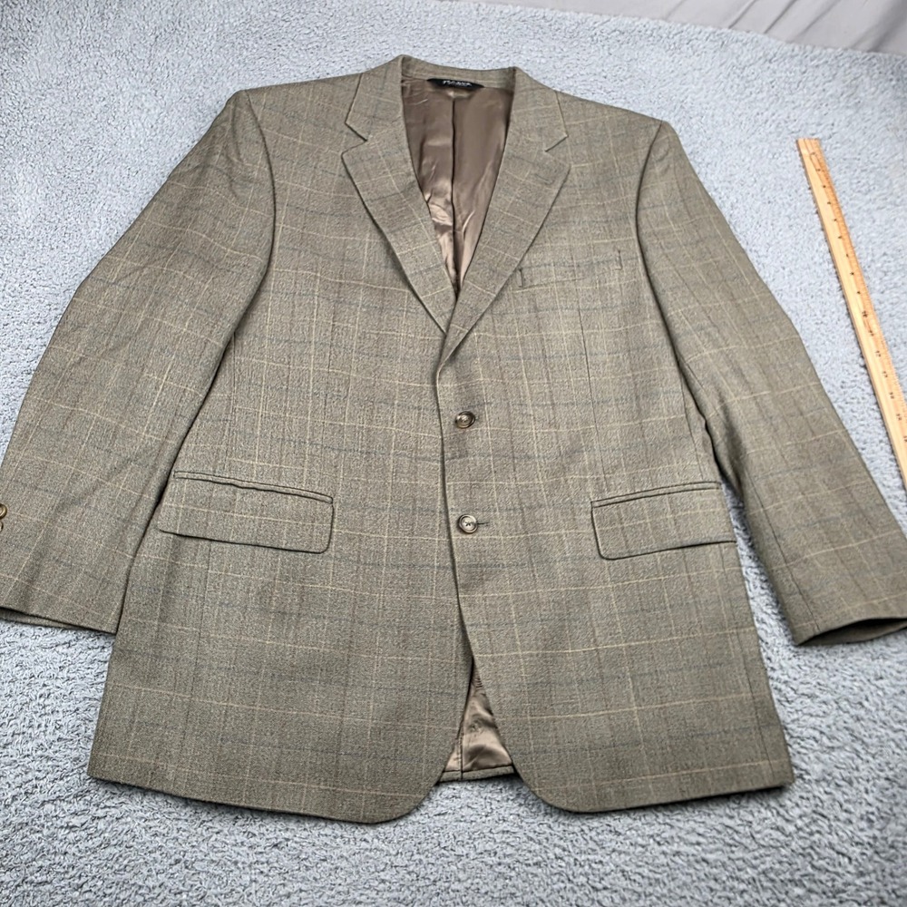 Jos A Bank Mens 43R Blazer Brown Plaid Silk Wool Blend Sport Coat Stained